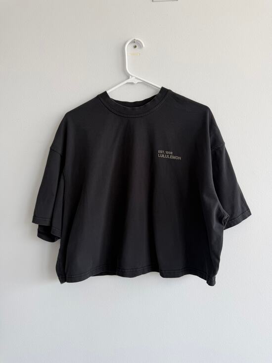 lululemon athletica Tops - Lululemon Brushed Heavyweight Cotton Cropped Crew T-Shirt Black L